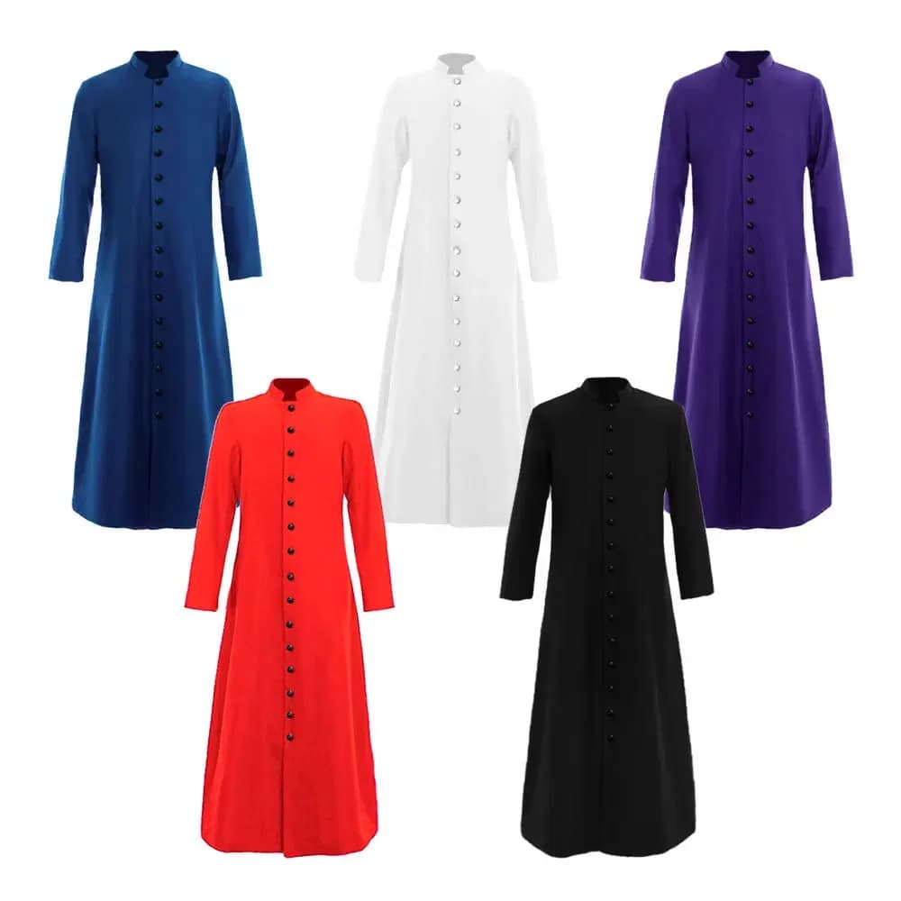 Costume da Sacerdote Medievale per Halloween, Abito Clericale con Cintura, Veste da Prete Romano