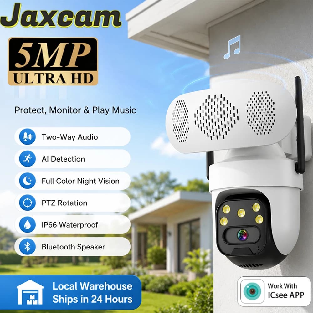ICSee APP 5MP HD Loudspeaker Outdoor PTZ IP Security Camera Smart Human Auto Tracking Two-Way Audio Full Color Night Vision CCTV