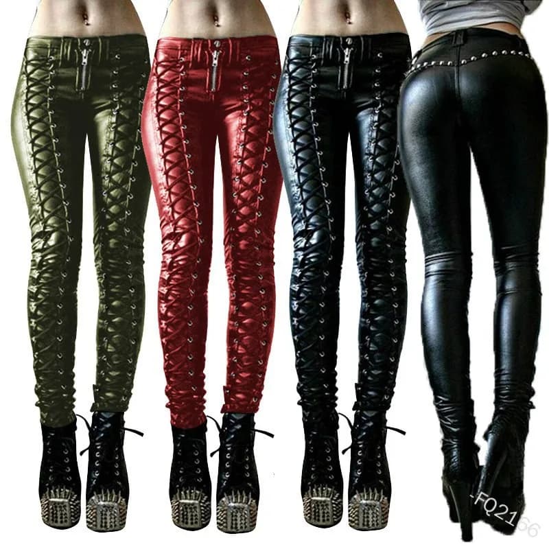 Pantaloni skinny attillati di nuova moda da donna Pantaloni lunghi casual resistenti alle rughe in ecopelle PU a vita alta con tocco liscio