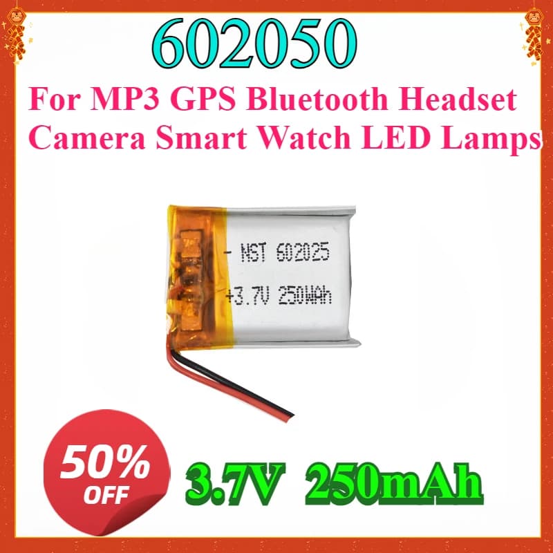 New 3.7V 250mAh Lithium Polymer Li-po Rechargeable Battery 602025 For MP3 GPS Bluetooth Headset Camera Smart Watch LED Lamps