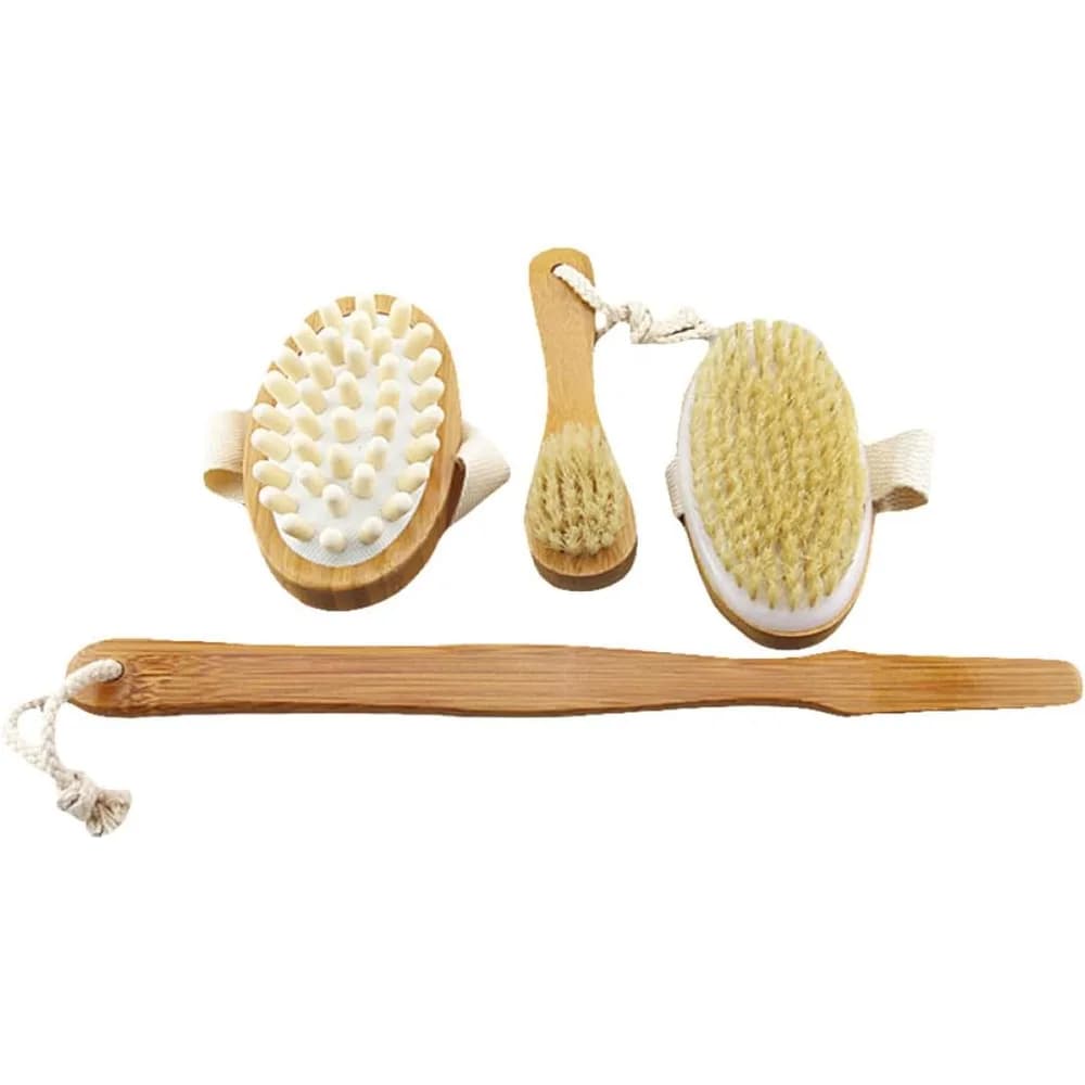 Set da Bagno Vaguelly 4 Pezzi, Spazzola Esfoliante per il Corpo con Manico Lungo, Accessorio per Doccia e Bagno