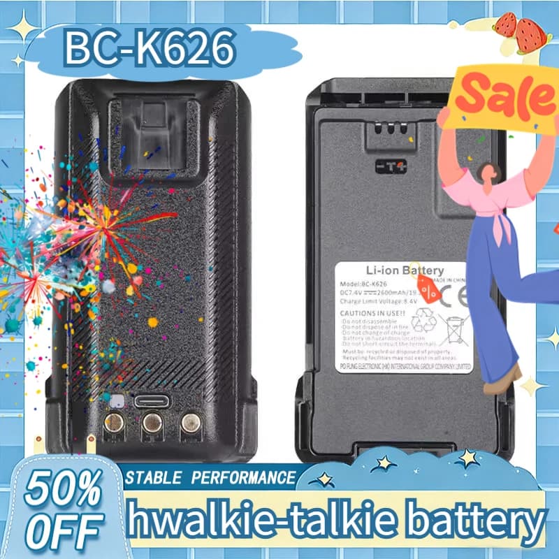 Batteria al Litio 7.4V 2600mAh per Walkie-Talkie Baofeng UV-K61 K62 K68 - Ricarica Diretta TYPE-C BC-K626
