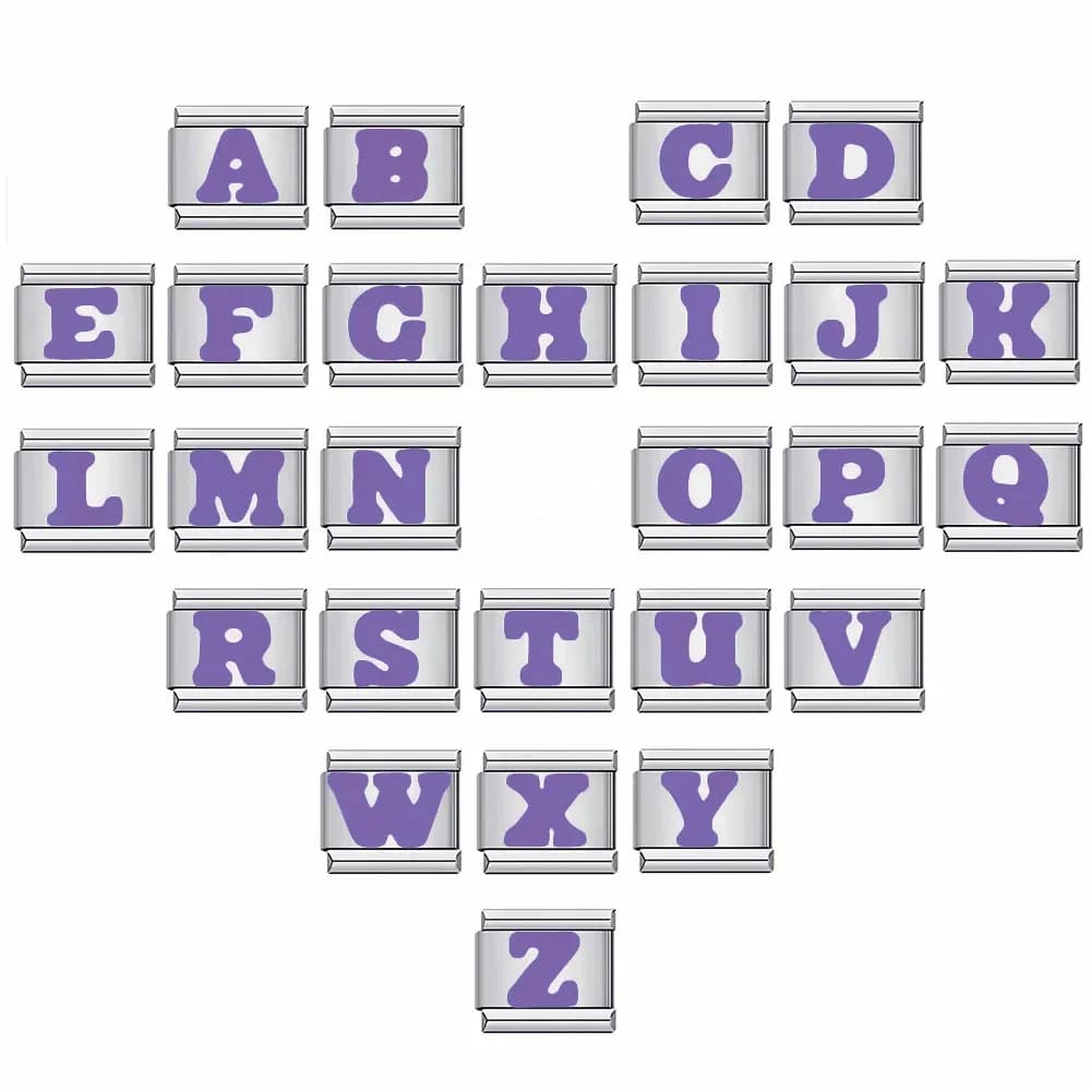 Bracciale Modulare Italiano in Acciaio al Titanio con Lettere Inglesi Viola, Bracciale Charm Italiano Fai-da-Te in Acciaio Inossidabile