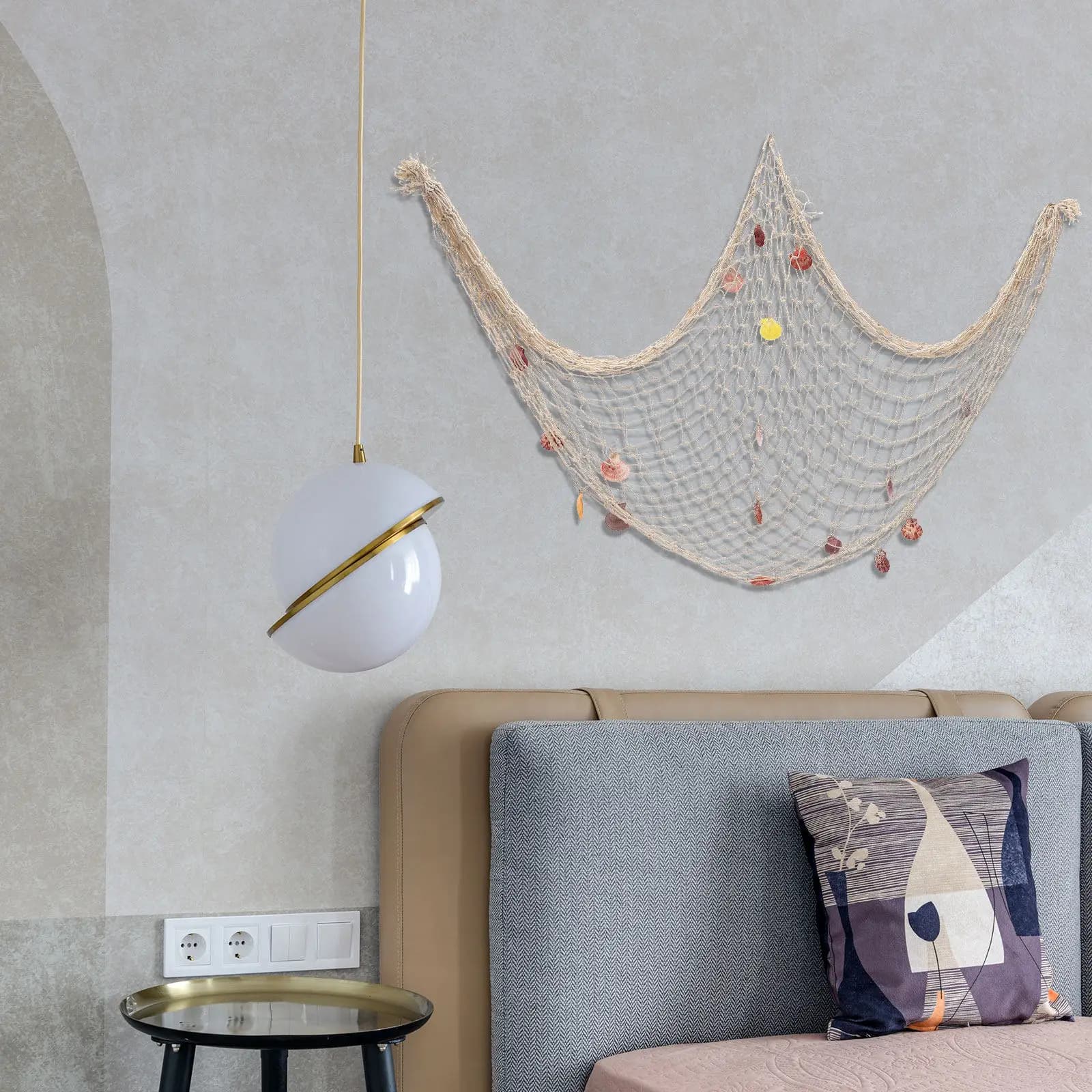 Rete da Pesca Decorativa in Corda di Cotone Intrecciata, Decorazione Nautica da Parete con Conchiglie, Sfondo Mediterraneo per Camera da Letto