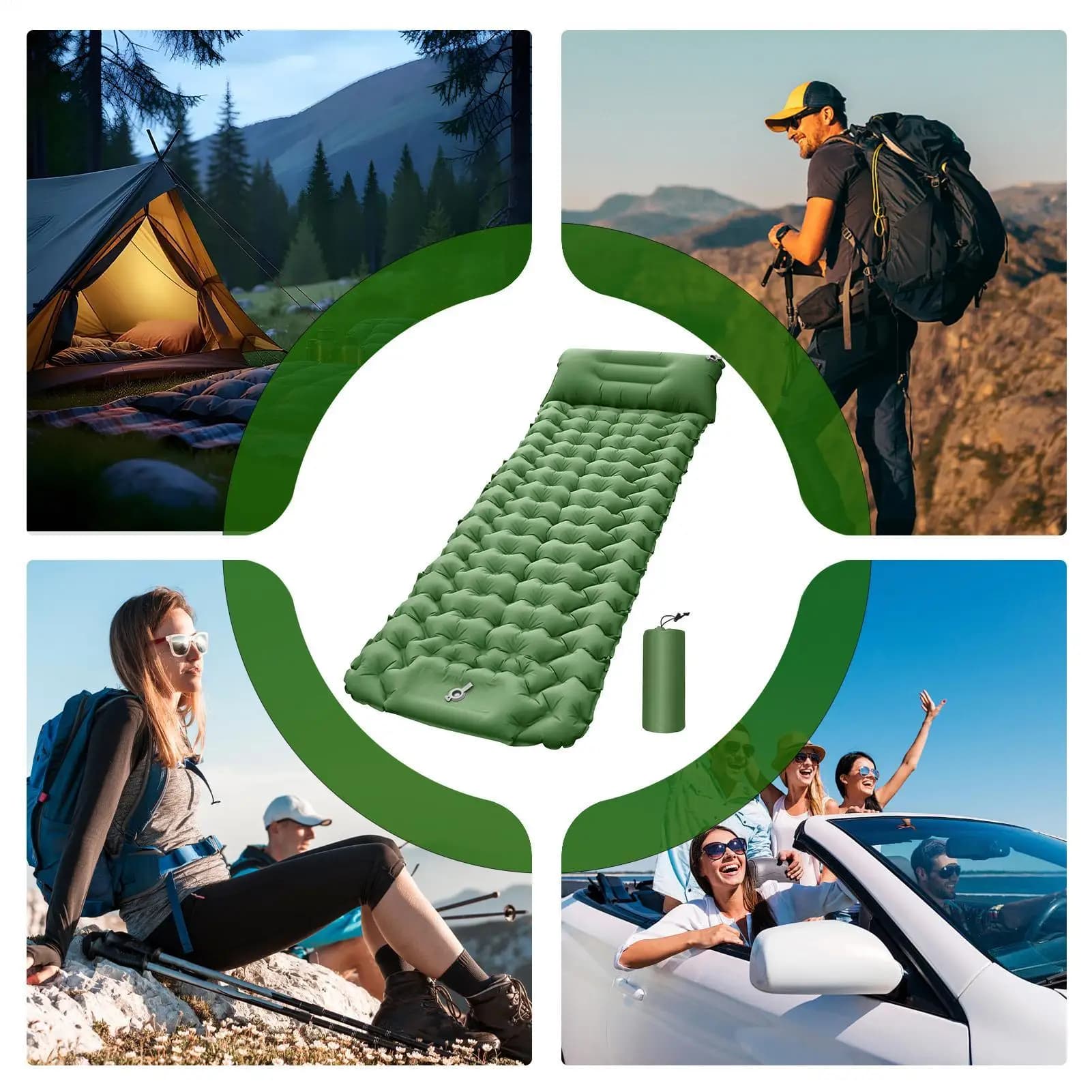 Materassino Gonfiabile Portatile con Cuscino, Leggero per Campeggio e Viaggi all'Aperto