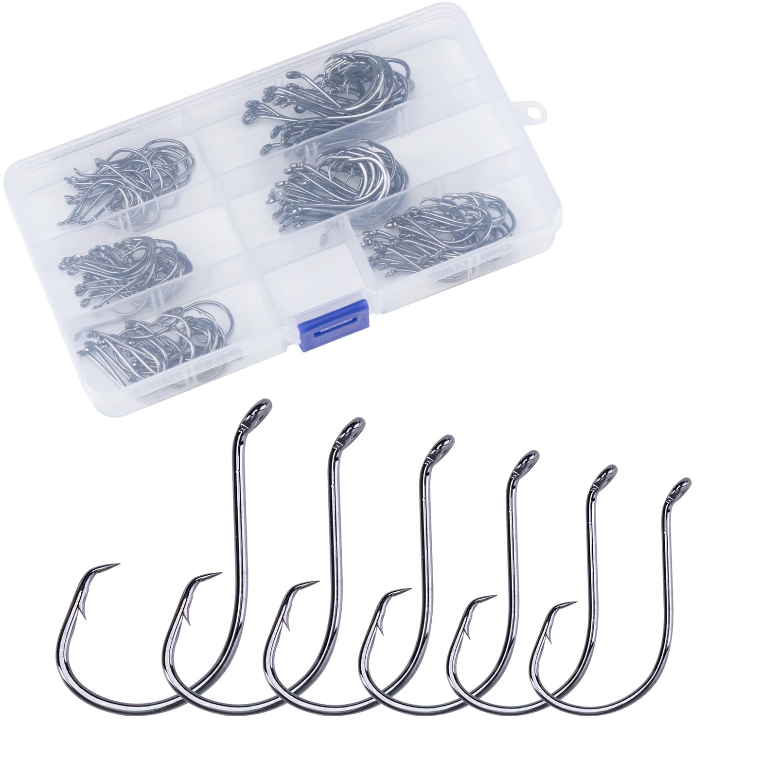 Goture 150 pezzi/scatola Ami da pesca per carpe marine, ami con ardiglione, ami neri per jigging, ami per vermi, attrezzatura per acqua salata e dolce