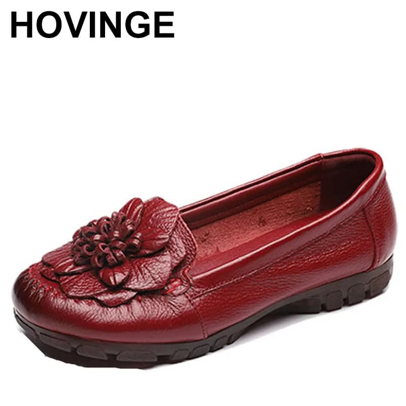 Scarpe classiche con fiori in vera pelle Scarpe piatte morbide con tendine di mucca Fondo antiscivolo per banchetti Scarpe alla moda Donna Nuovi appartamenti
