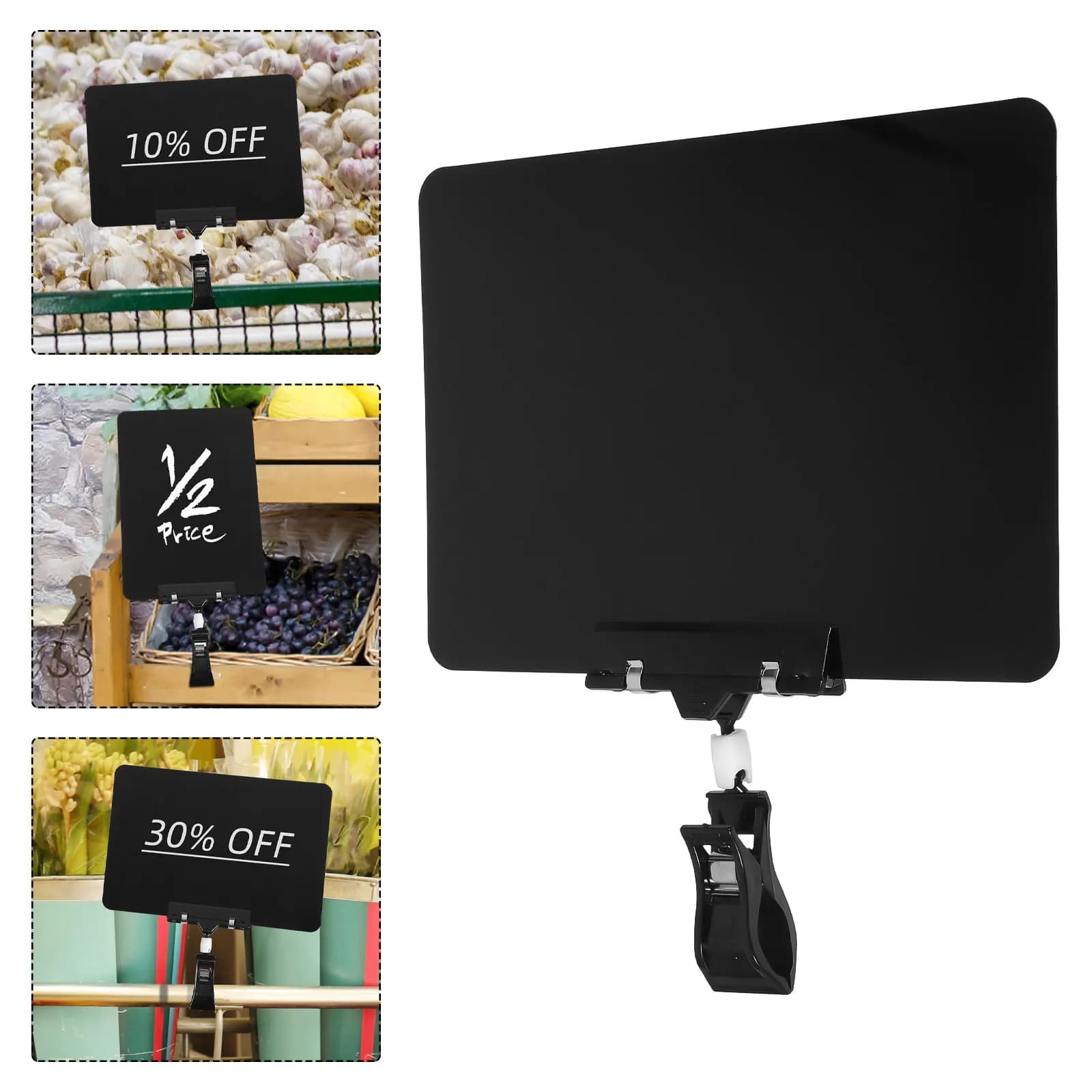 Set di 4 clip per cartellini dei prezzi, scrivibili, da agganciare a cartellini da lavagna per esposizione in negozi al dettaglio, supermercati, portaetichette alimentari