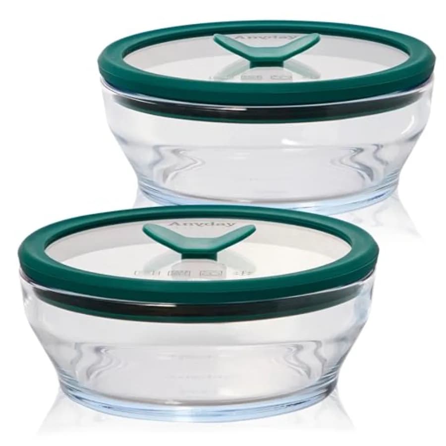 Set di 2 Contenitori in Vetro per Alimenti da 2 Tazze con Coperchi in Vetro, Set per Preparazione Pasti Senza Plastica, Contenitori Impilabili Ermetici con Coperchio
