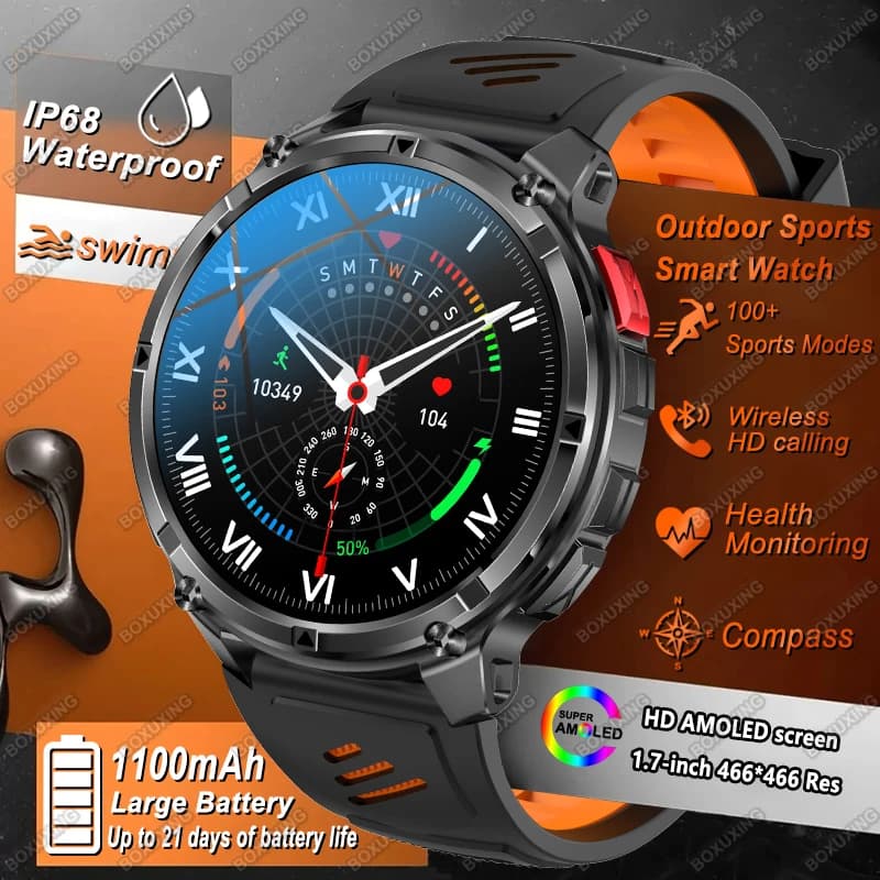 2026 Nuovo T-Rex 3 1100mAh Batteria Astuto Della Vigilanza Degli Uomini IP68 Bussola Impermeabile Chiamata Bluetooth AMOLED Sport All'aria Aperta Fitness Smartwatch