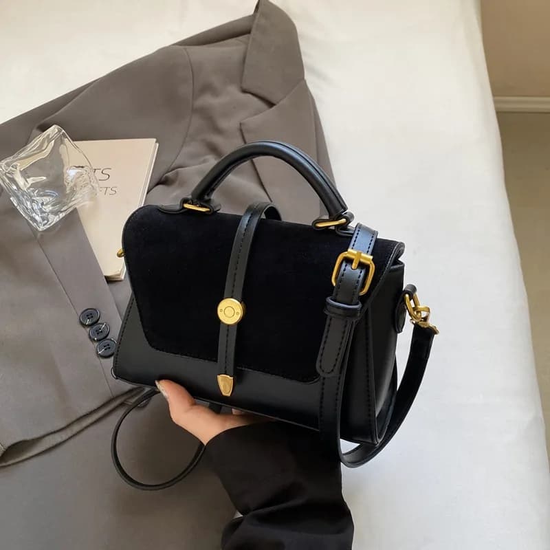 Elegante borsa finta con tracolla regolabile Hardware tono dorato e chiusura con patta - Borsa a tracolla Hobo da pendolarismo alla moda per donna