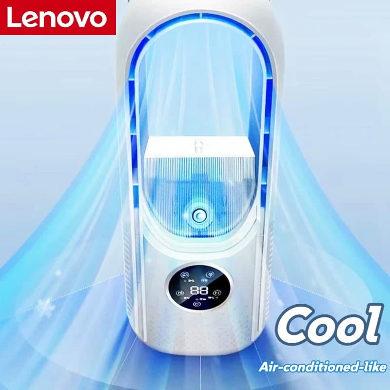 Lenovo Portable USB Air Cooler Leafless Electric Fan 6 Speed Silent Timer Air Conditioner Cooling Humidifier Conditioning Fans