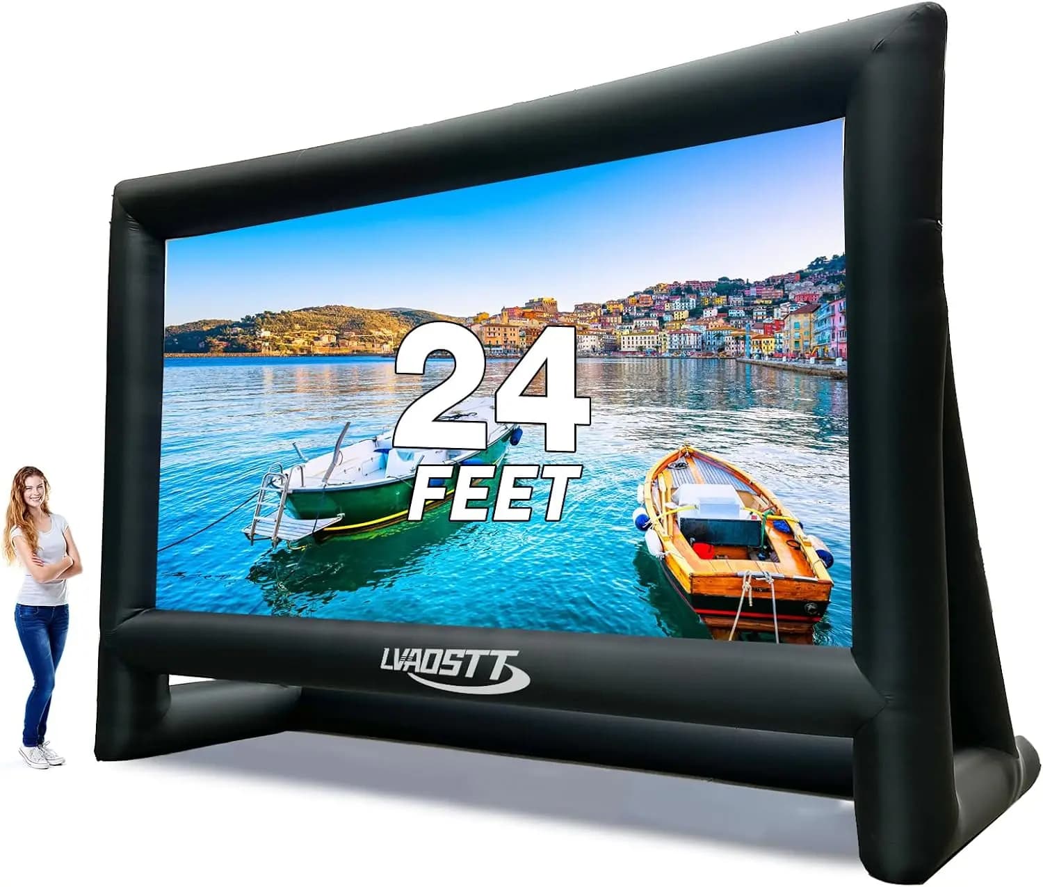 Inflatable Projector Screen, 24FT Blow Up Movie Screen Outdoor Projector, Easy Set Up One-Piece Design Front & Rear Projection