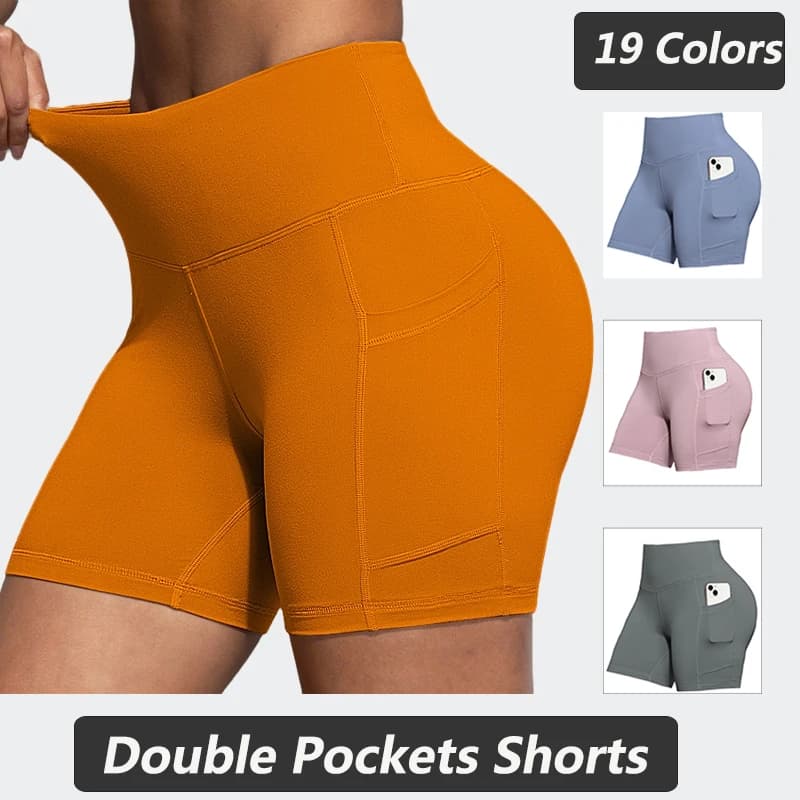 Women's yoga shorts with double pockets Solid color Cycling shorts Outdoor summer jogging shorts 19 colors Slim Activewear