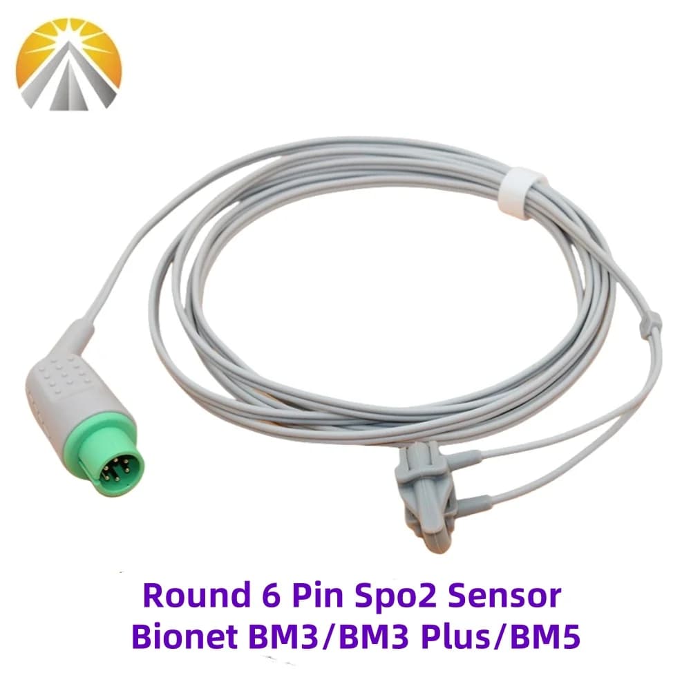 Sonda SpO2 a 6 Pin per Adulti, Neonati, Bambini e Uso Veterinario, Compatibile con Pulsossimetri Bionet BM3 BM5 BM7 Plus, Sonda Riutilizzabile Rotonda SAO2