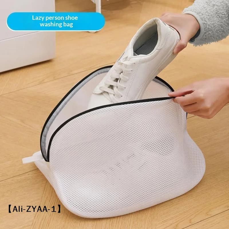 【A】Mesh Laundry Bag Washing Machine Shoes Bag With Zips Travel Shoe Storage Protective Clothes Organizer Bags