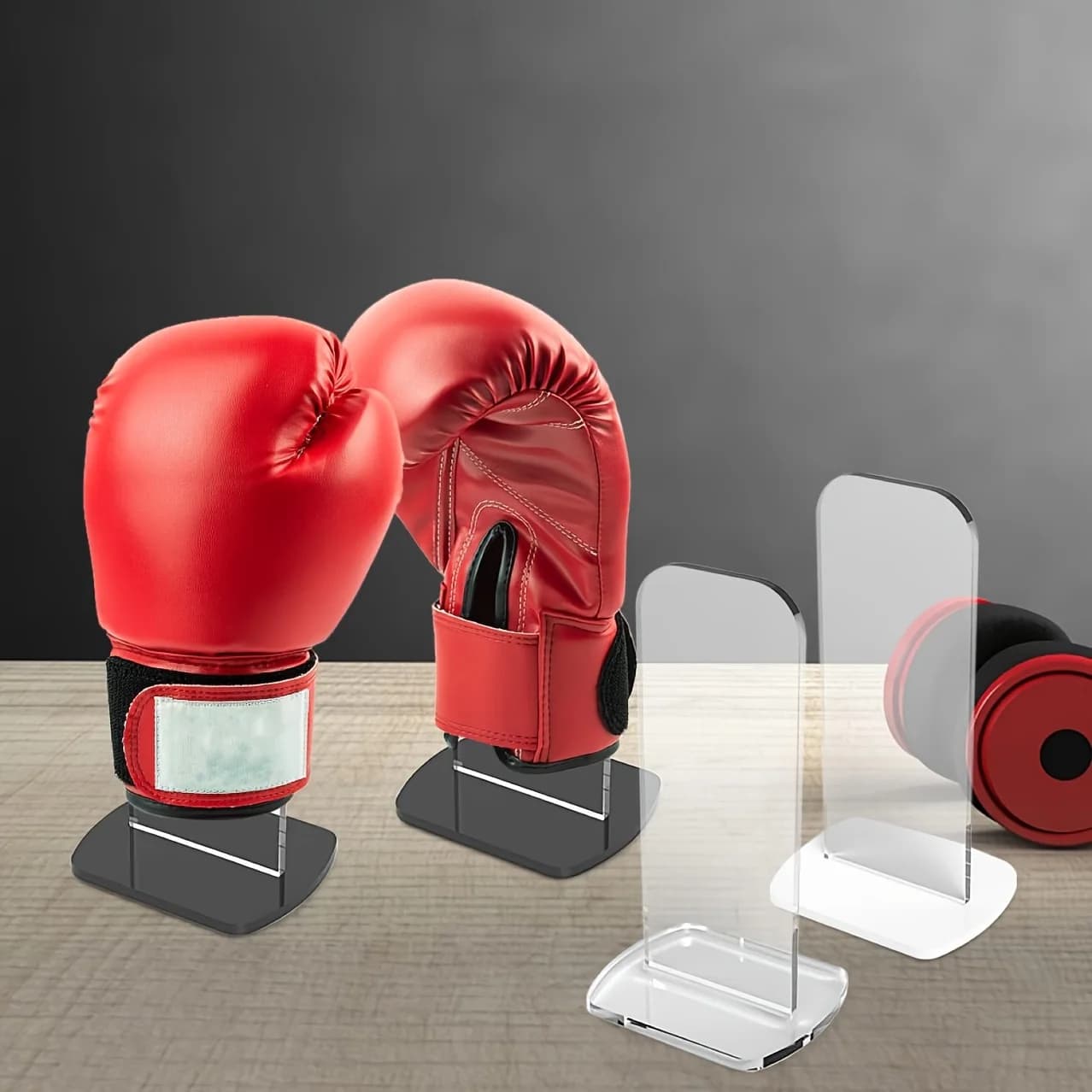 2 Pcs/Set Clear Acrylic Boxing Gloves Display Rack for Home Store Vertical Storage Stands Sports Glove Holders Desktop Organizer