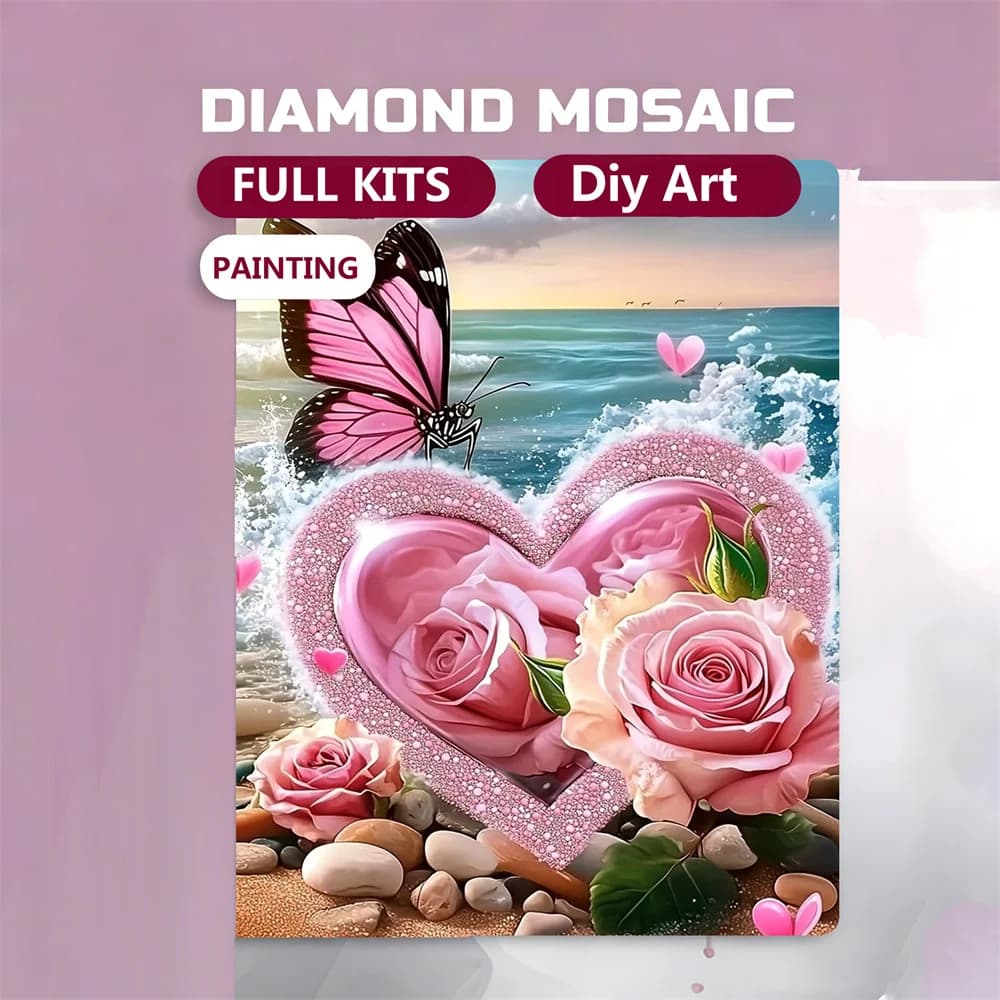 AZQSD Nuovo Kit Pittura Diamante 2026, Arte Diamantata con Fiori di Rosa, Cuore, Amore, Spiaggia, Mosaico con Diamanti Quadrati e Rotondi, Decorazione Murale per la Casa