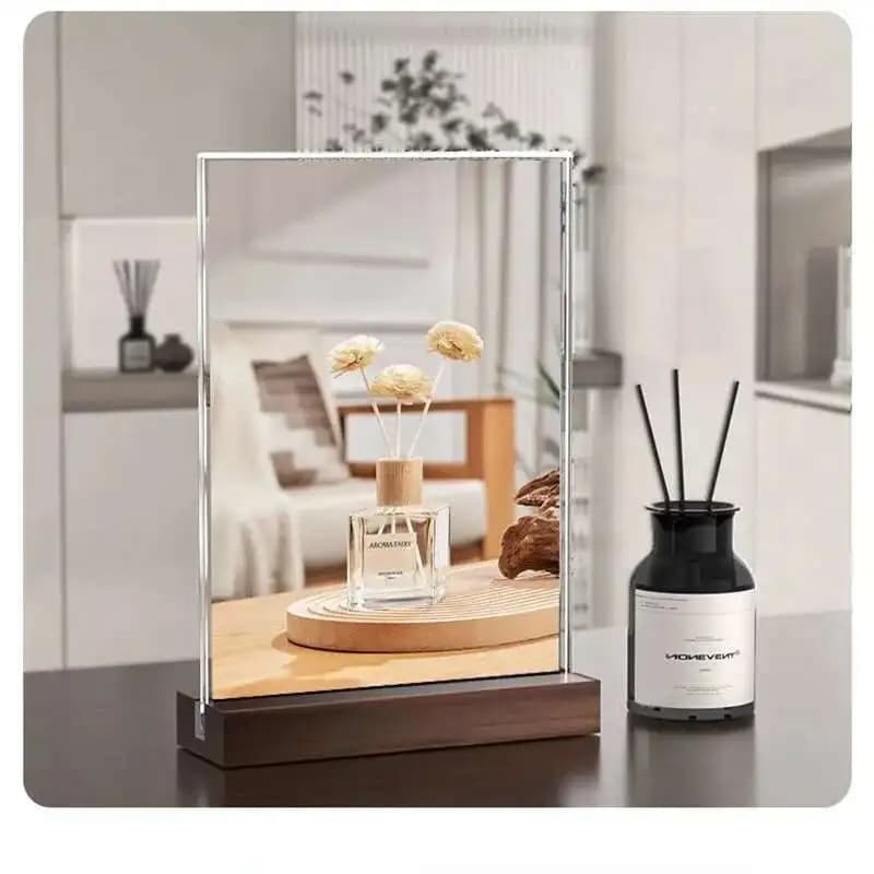 A6 10x15 cm Supporto per cartello in legno acrilico bifacciale Espositore per biglietti da visita Menu Porta carta Etichette per alimenti Etichette per prezzi Etichette