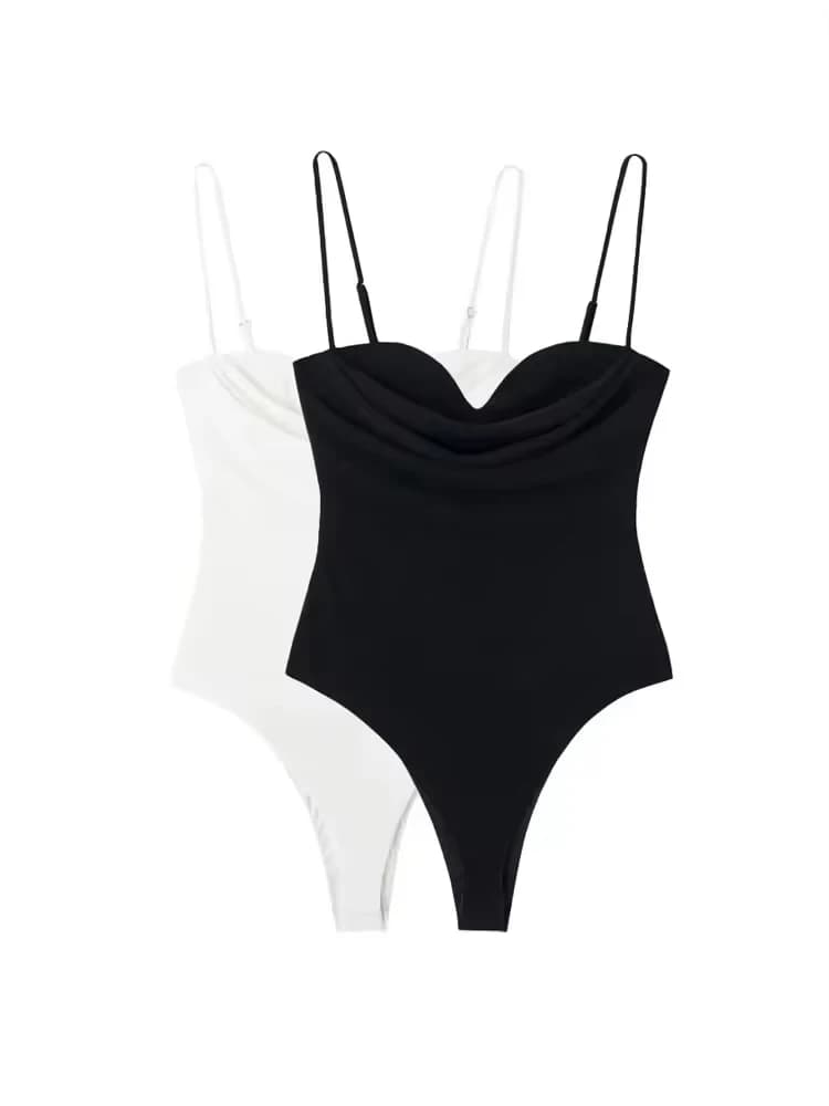 SMVP Fashionable sexy woman's body with heart neckline, draped, without back, with zipper and slim shoulder straps, women's suit