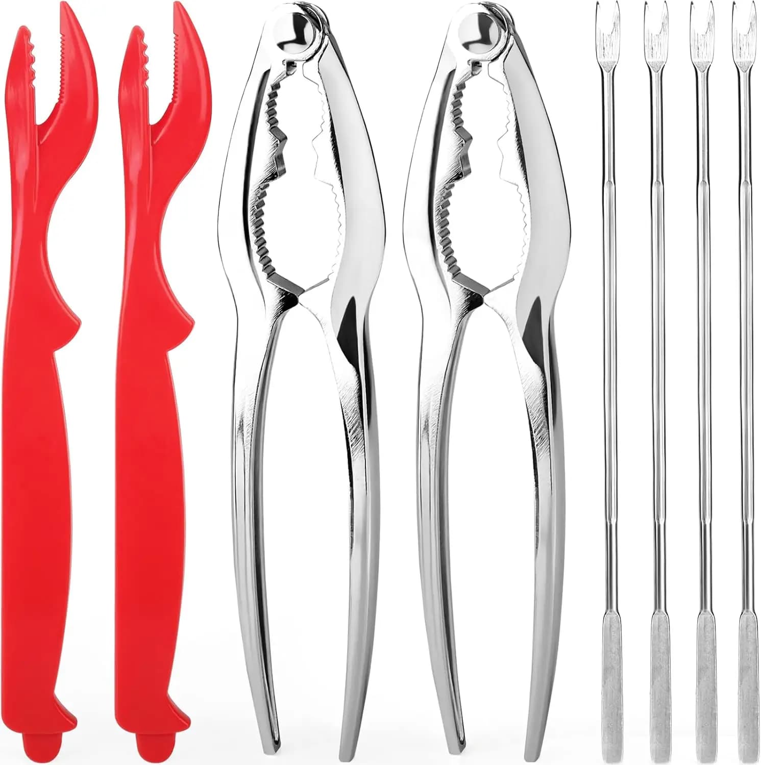 Set di Utensili per Frutti di Mare - 2 Schiaccia Granchi, 2 Sgusciatori per Aragoste, 4 Forchette/Palette per Granchi - Set Schiaccianoci