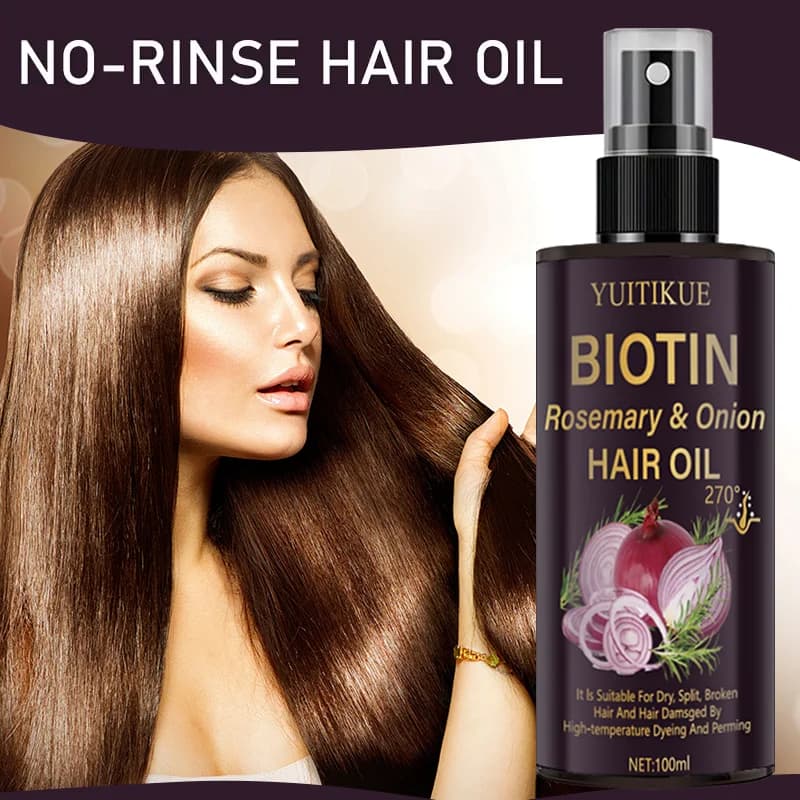 YUITIKUE Olio per Capelli alla Biotina, Rosmarino e Cipolla 270 ° Protezione dal calore, nutrimento e riparazione per capelli secchi, spezzati e danneggiati