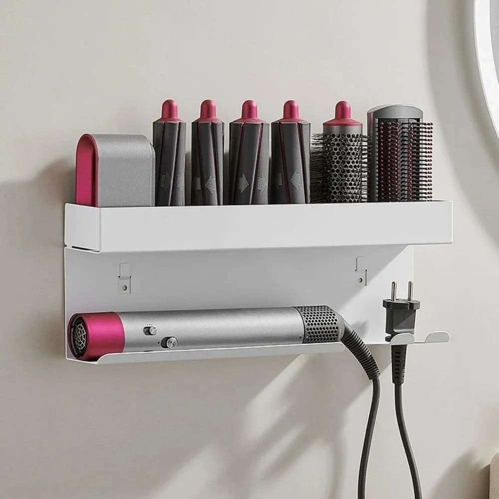 Carbon Steel Curling Iron Storage Rack No Drill Wall Mounted Hair Tool Holder Space Saving Hair Curler Storage Shelf Salon