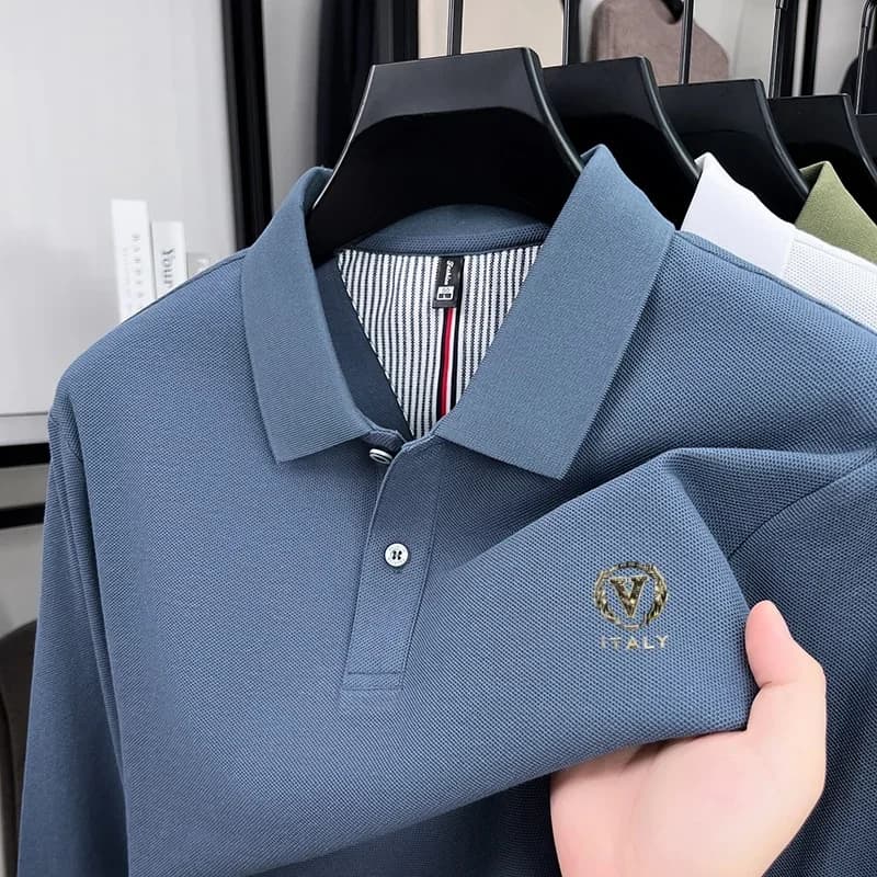 100% pure cotton high-end luxury brand men's long sleeved polo shirt autumn fashion hot selling embroidered casual T-shirt