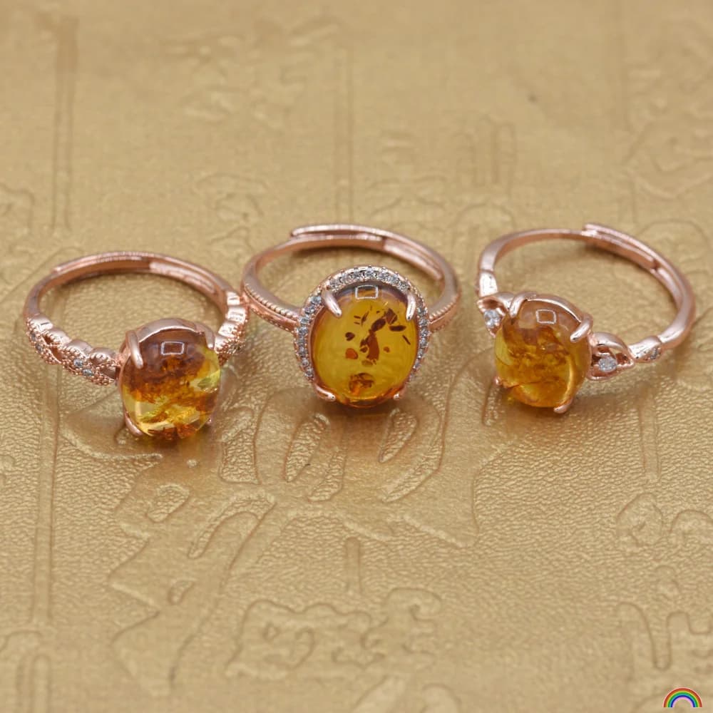 Natural Blancpain Ring Women's S 925 Silver Inlay Adjustable Fashion Light Luxury Amber Finger Ring Rwbuye Brand Design
