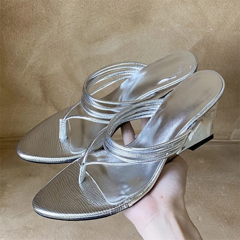Aneikeh 2026 Nuovi Sandali Estivi con Zeppa Argento da Donna, Stampa Floreale, Cinturino Sottile, Tacco a Zeppa, Punta Aperta, Ciabatte Slip-on, Scarpe da Festa