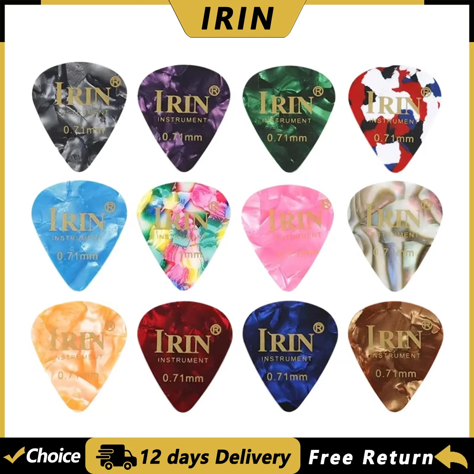 IRIN 100Pcs Guitar Picks 0.71mm Celluloid Plectrum Colorful Picks Ukulele Electric Guitar Bass Parts & Accessories Random Color