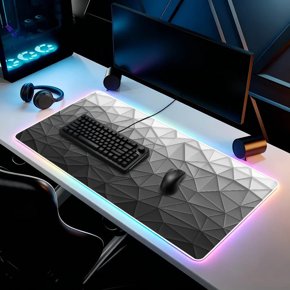 Tappetino per Mouse RGB LED con Gradiente a Basso Poligono, Antiscivolo, Impermeabile, Grande, per Gaming, Camera da Letto e Ufficio