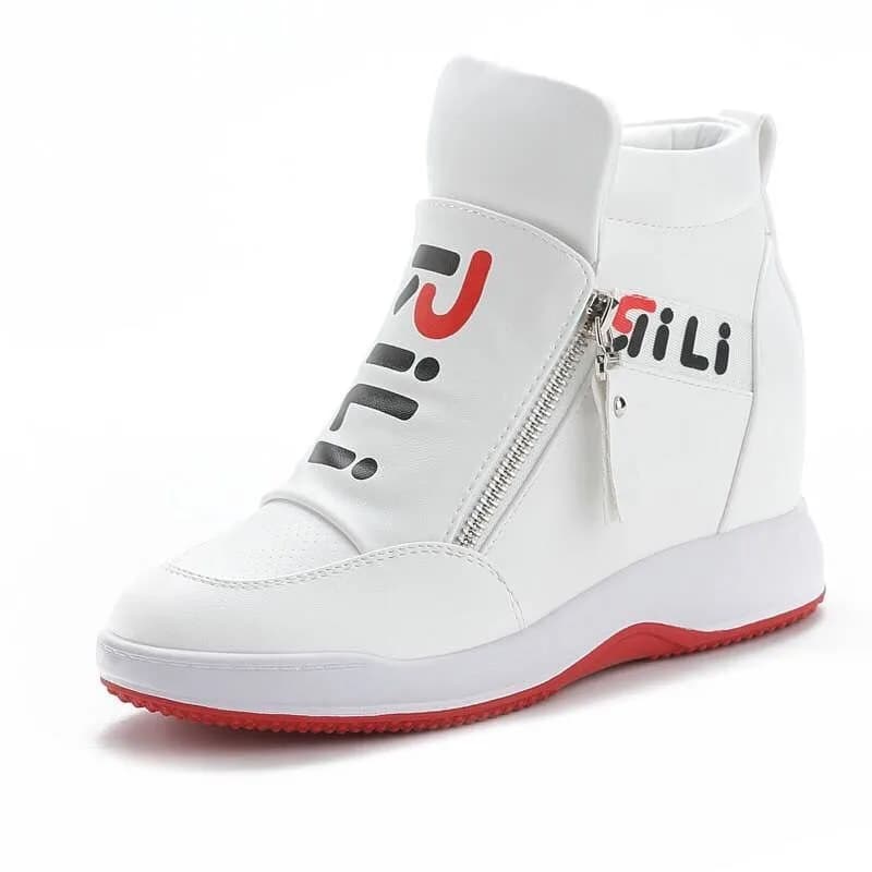 Women's Casual Shoes with Rialzo, Black and White Leather, Sneakers with Zeppa and Plateau, Collection 2026, Women's Shoes, Chaussures Femme