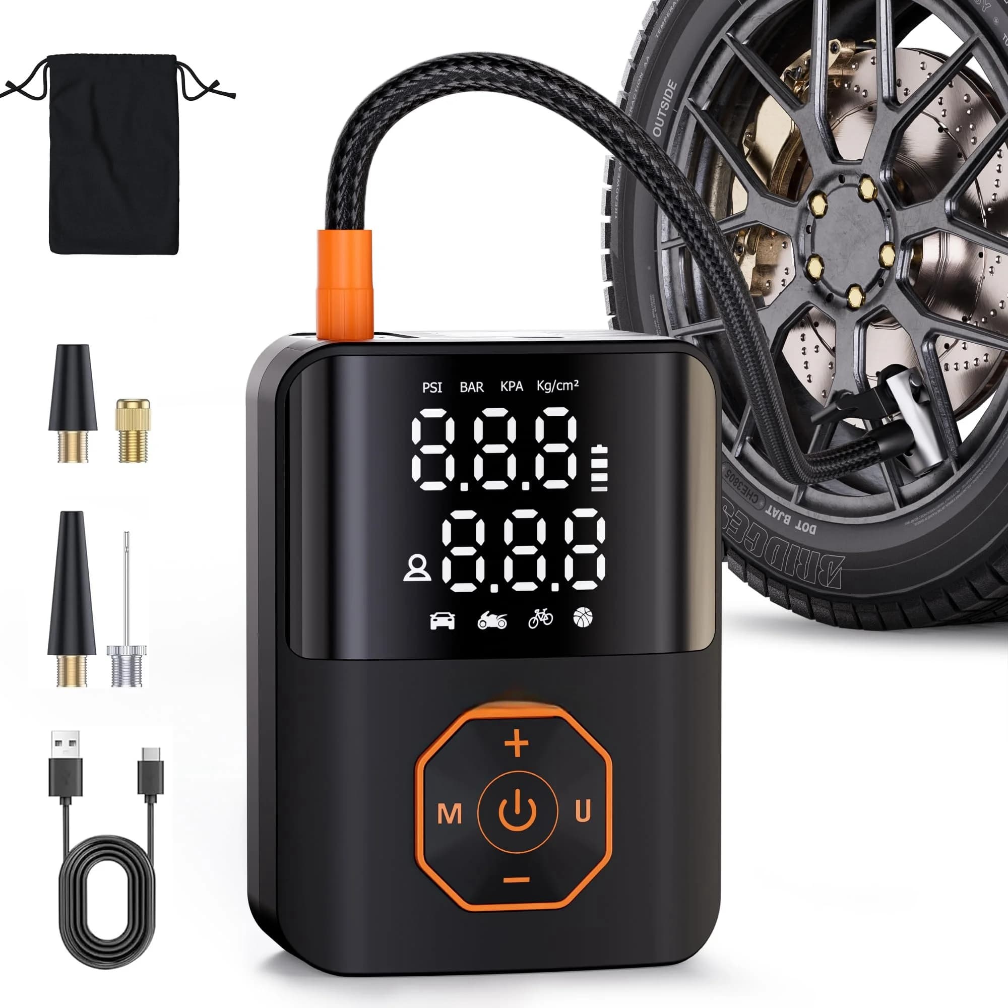 Compressore d'aria portatile per gonfiaggio pneumatici, gonfiatore per pneumatici 160PSI per pneumatici per auto, compressore d'aria 4X più veloce con rilevamento della pressione, aria P