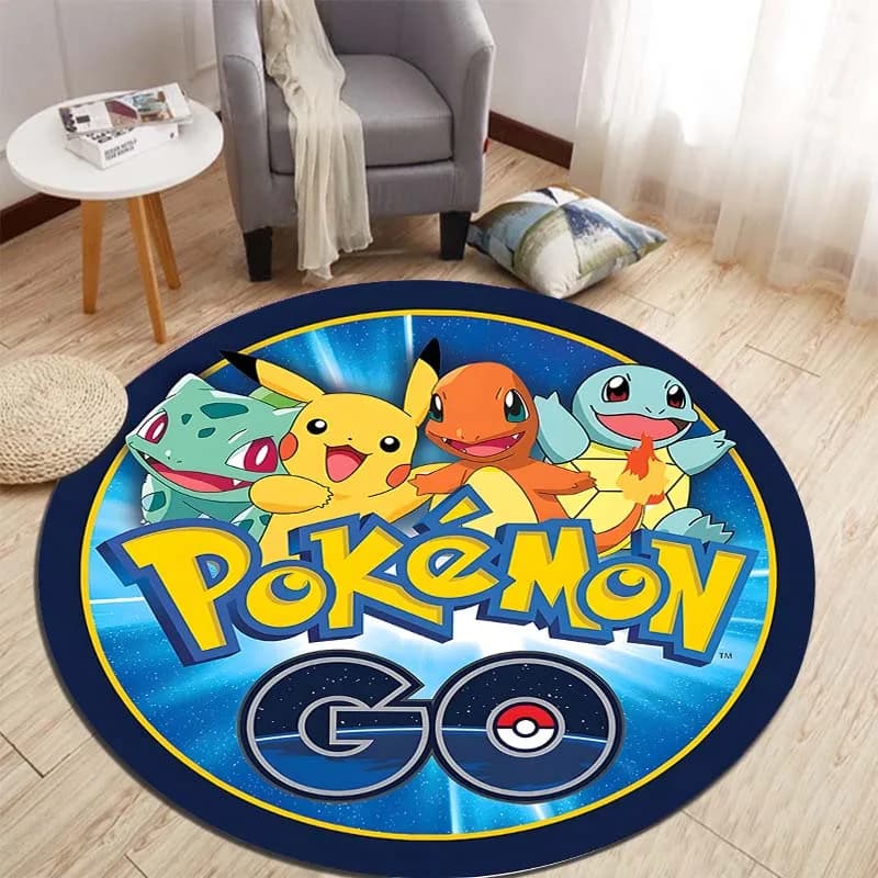 Tappeto per amanti degli anime giapponesi con stampa Pikachu, tappeto rotondo per camera da letto, soggiorno, divano, camera dei bambini, tappetini decorativi di grandi dimensioni