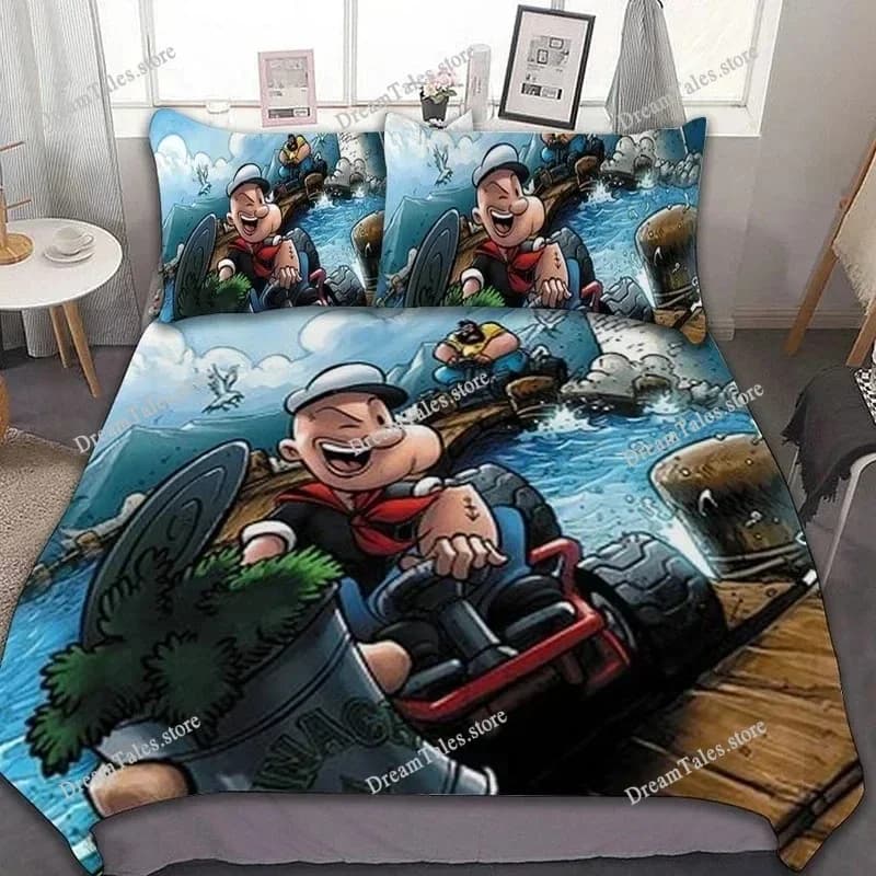 Set di Biancheria da Letto con Stampa Digitale 3D di Popeye il Marinaio, Copripiumino e Trapunta, Regalo per Ragazzi e Ragazze