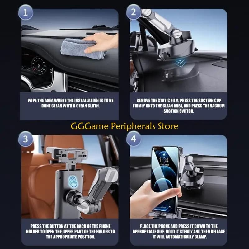 U55B Supporto da auto con integrata regolabile per smartphone, tablet, cruscotto, parabrezza, ventosa