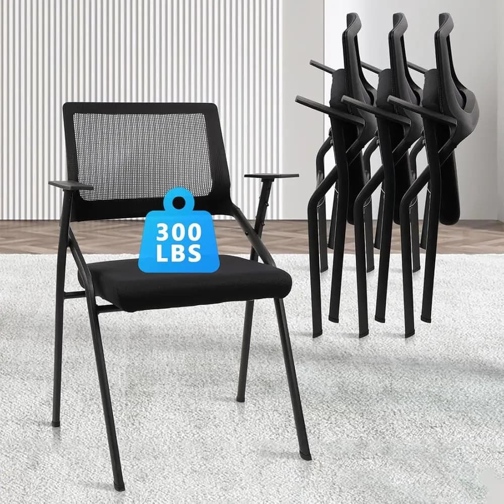 Sedie da Ufficio Ergonomiche Impilabili con Supporto Lombare e Sedili Imbottiti per Sale Conferenze, Scuole e Sale d'Attesa - Nere