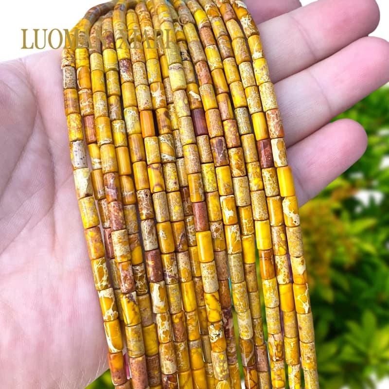 4x9mm Cylinder Natural Stone Yellow Sea Sediment Jasper Turquoise Spacer Beads for Jewelry Making Diy Bracelets Accessories
