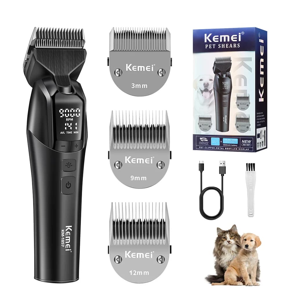Tosatrice professionale per cani Kemei 1857, tosatrice per peli di animali da 10W, tosatrice elettrica ricaricabile per peli di gatti.