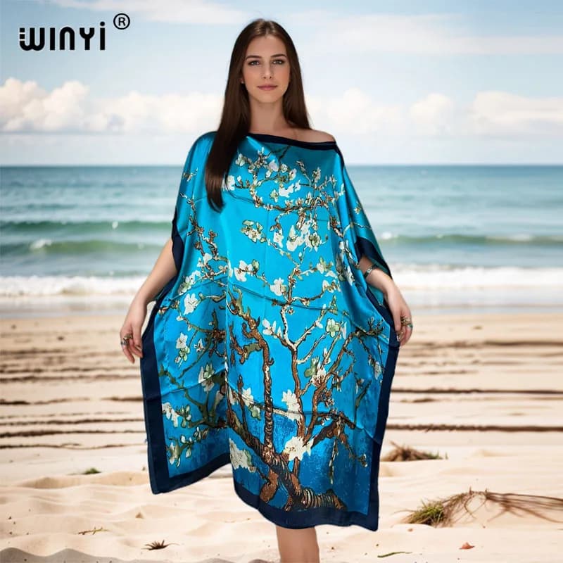 WINYI NEW Summer african dress boho print beach wear women 2024 Loose Femme Robe Muslim beach cover ups muslimatexulse sapphire biglietti da visita