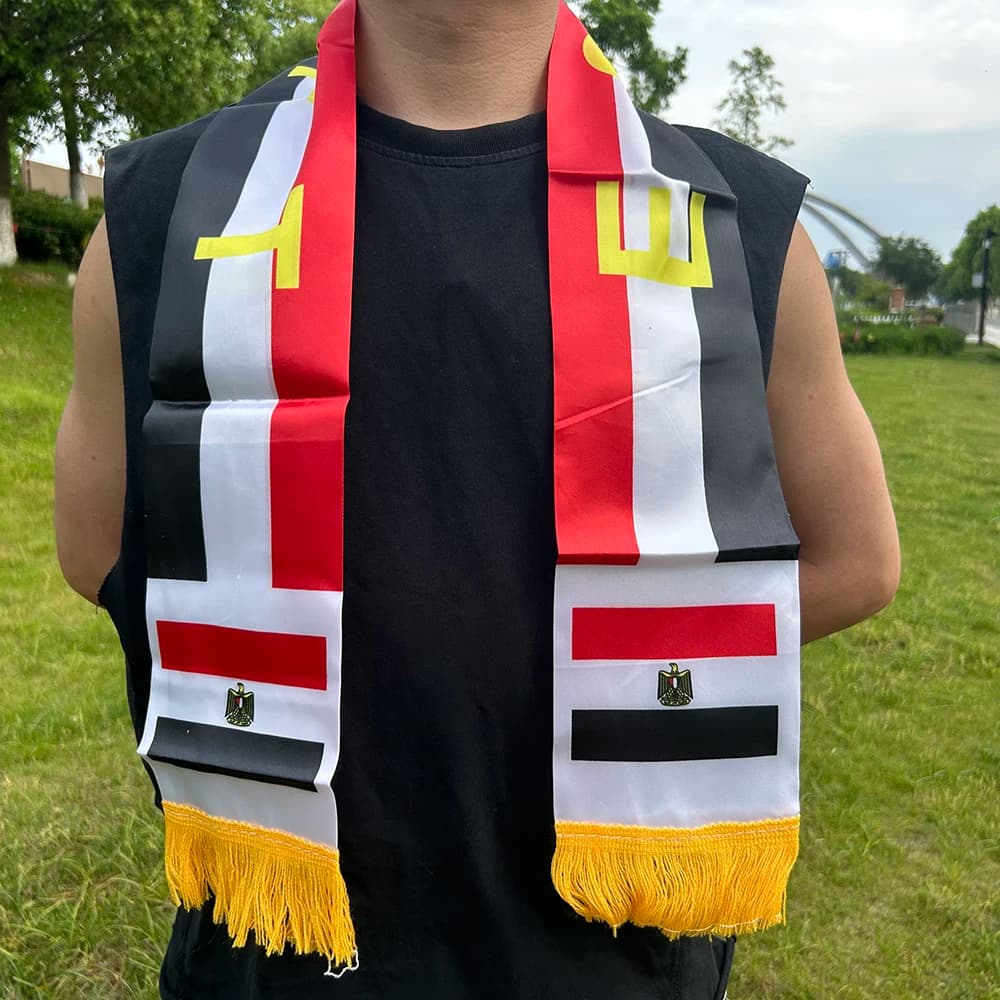 Egypt Scarf 14x135cm Double-sided Printed Egypt Flag Satin Scarf Suitable for 2026 world cup Sports Events