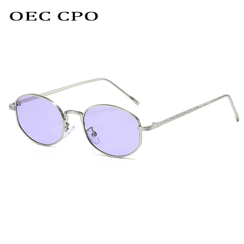 OEC CPO Occhiali da Sole Ovali con Montatura in Metallo, Moda Donna, Piccoli, Marroni, Viola, Blu, Protezione UV400, Occhiali da Sole Punk Uomo, Occhiali da Sole Donna
