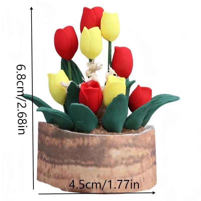 Modello di Fiore Artificiale XY, Decorazione da Scrivania, Pianta in Vaso in Miniatura 1:12, Ornamento per Casa delle Bambole, Tulipano in Vaso, Decorazione per Mini Giardino