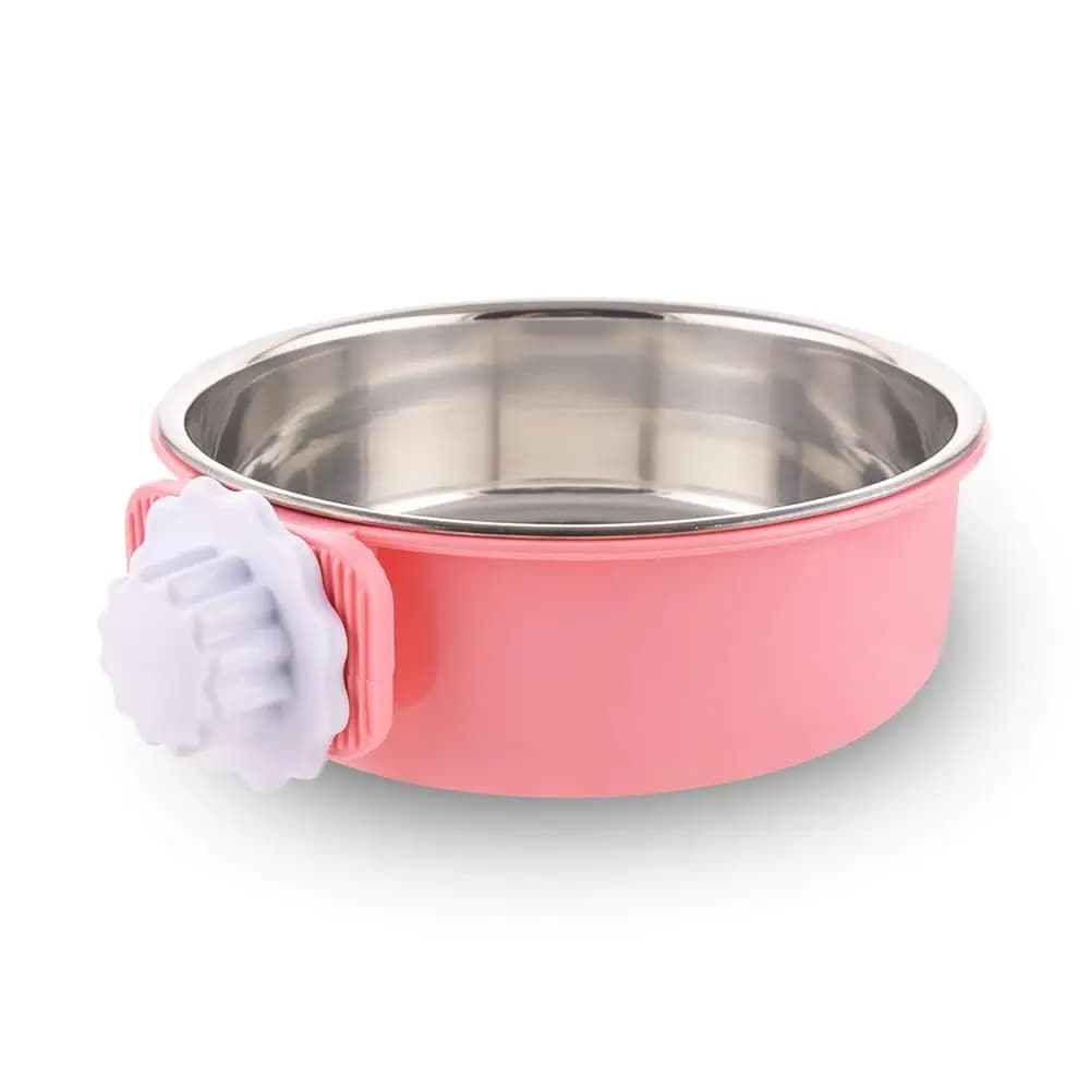 Ciotola Rimovibile in Acciaio Inox per Cani, Gatti, Cuccioli e Uccelli, per Gabbie e Recinti (Grande, Rosa)