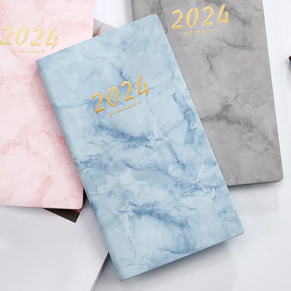 Agenda Giornaliera 2024 in Inglese, Organizer Accademico Compatto e Portatile, Taccuino con Copertina di Lusso, Pianificatore e Blocco per Appunti