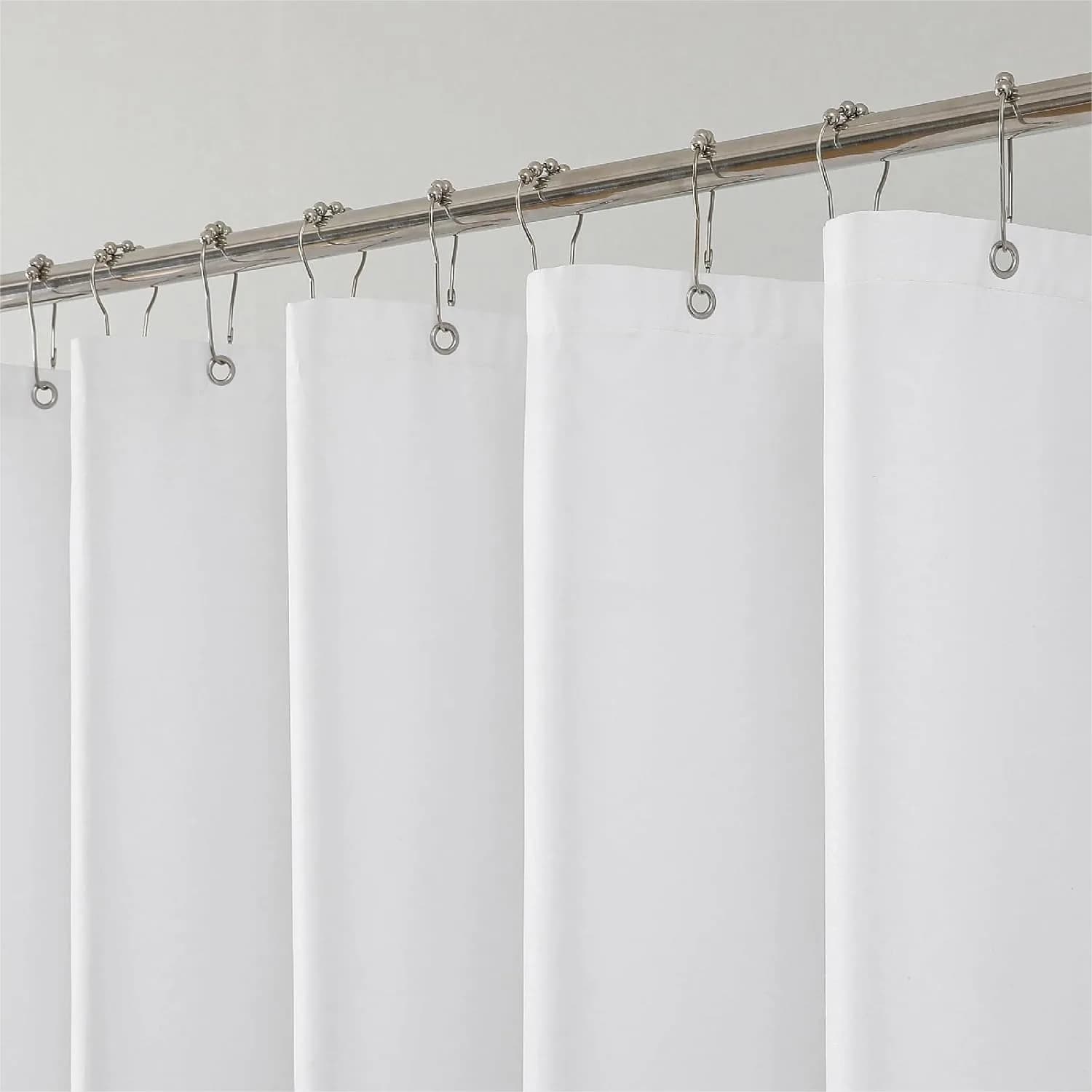 Water-Repellent Fabric Shower Curtain Liner, Machine Washable with 3 Magnets & Weighted Hem, 72x72 White