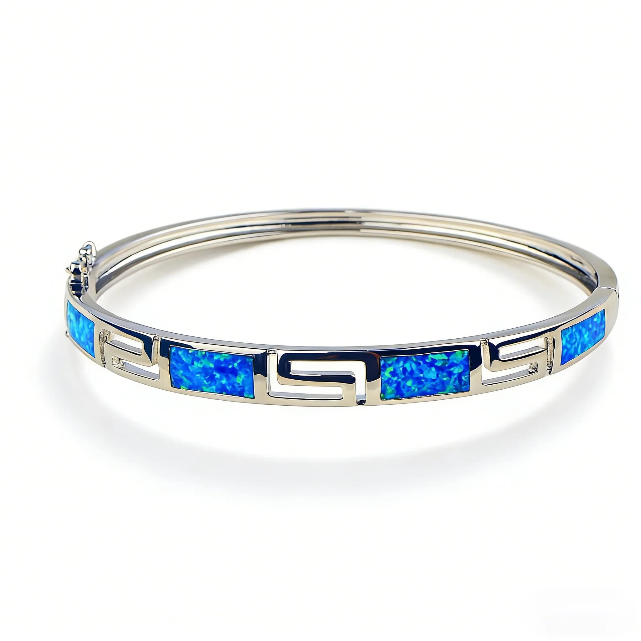 Bracciale Vintage con Motivo Greco per Donne, Placcato Argento con Opale Sintetico Blu, Gioiello Ispirato alla Mitologia