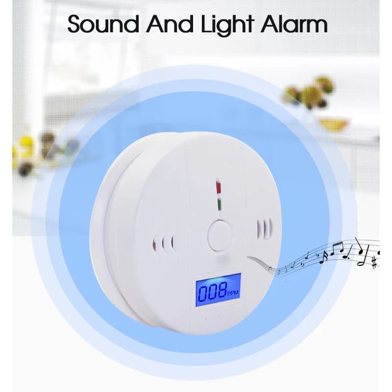 Perdite domestiche Rilevatore di fumo di gas di carbone CO per interni Rilevatore di monossido di carbonio Allarme sonoro e luminoso Display LCD