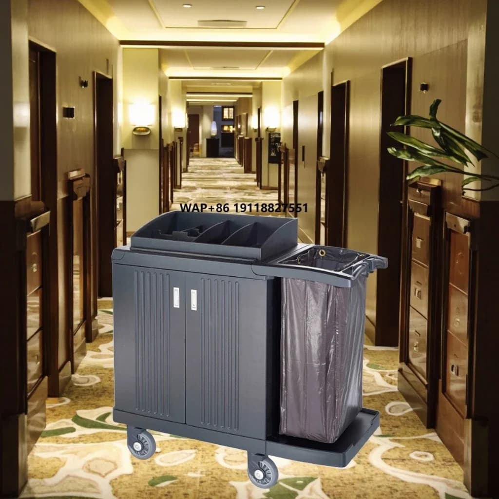Multipurpose Shopping Cart for Cleanings Hotels with Vinyl Bag, Cleaning Service Cart for Laundry